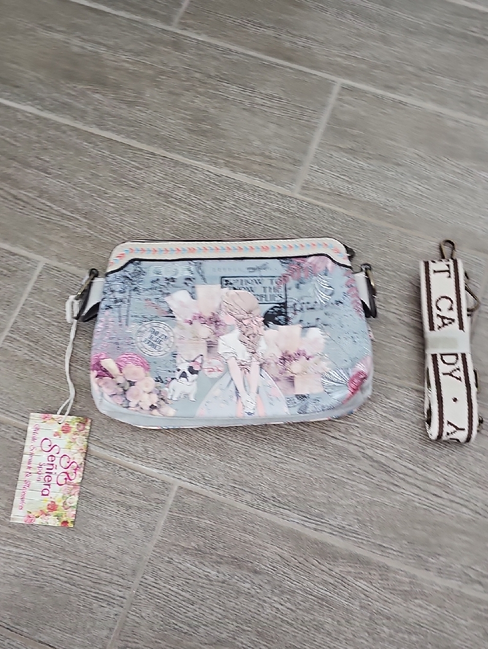 Pastel Floral Crossbody Bag with Adjustable Strap